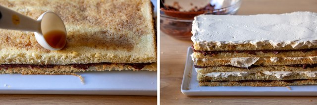 Assembly process of a classic Opera cake