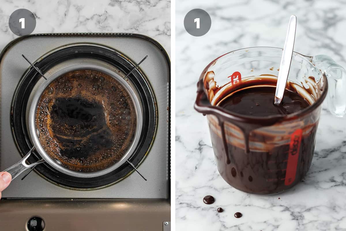 Assembly process of a classic Opera cake